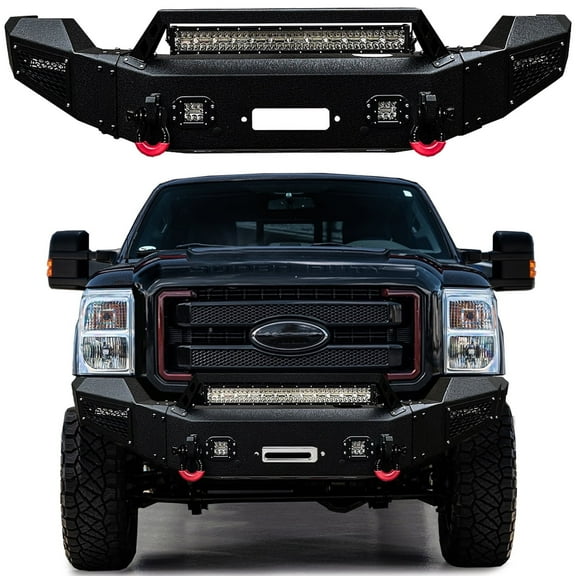Vijay Compatible with 2011-2012-2013-2014-2015-2016 Ford F250/F350/F450 Front Bumper Textured Black Steel with Light and D-ring
