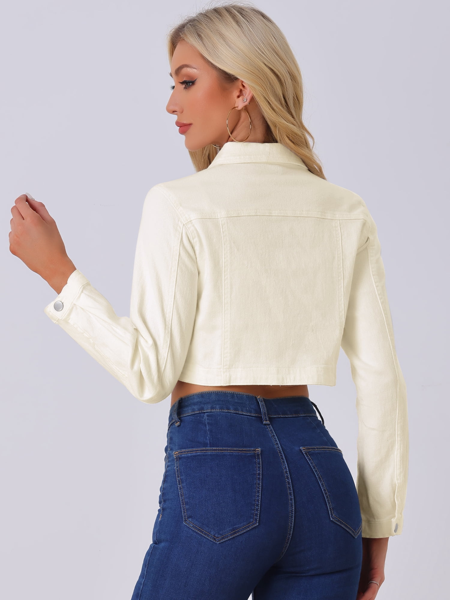DARING DIVA Women's Denim Casual Collared Long Sleeve Crop Jean Jackets M Beige