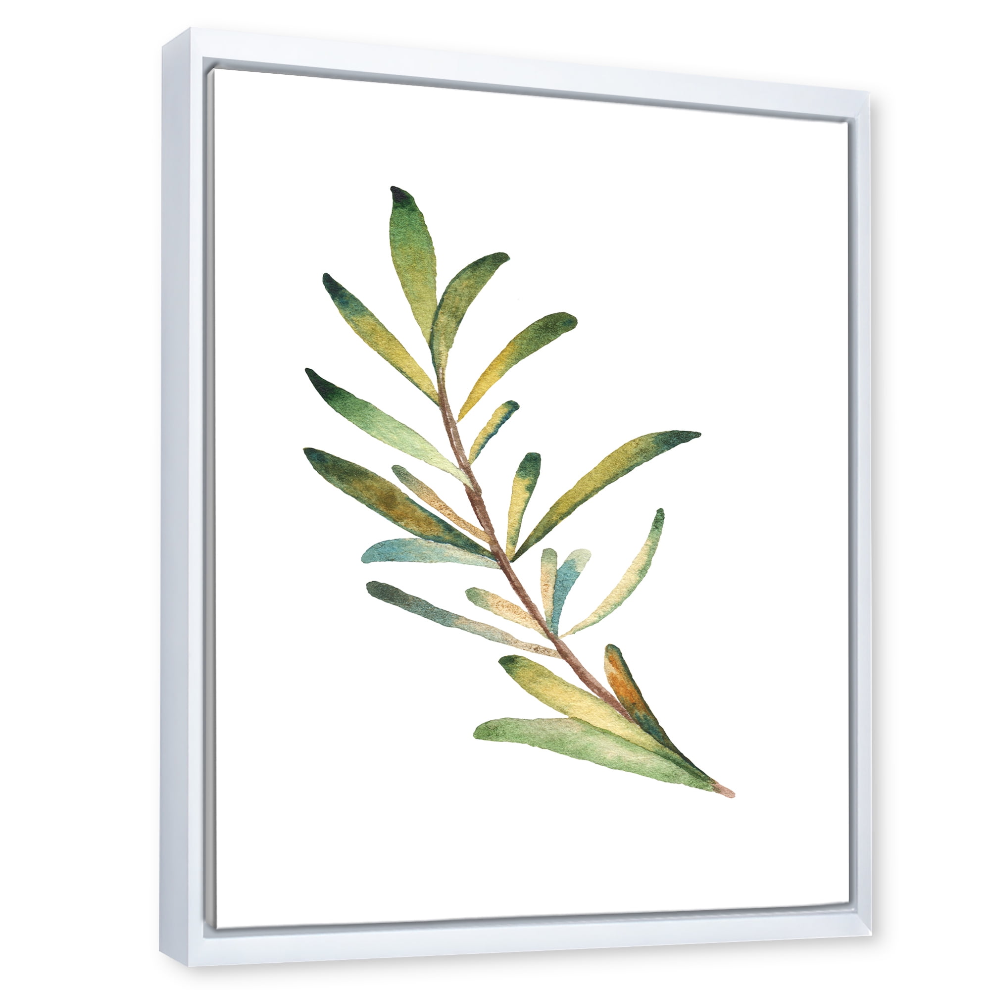 Designart 'Leaf Rosemary Branch on White' Traditional Framed Canvas Wall Art Print