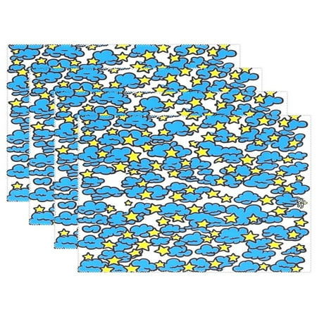 

Blue Clouds and Stars 4-Piece 12x18in Heat-Proof Place Mats Set Non-Slip for Family Dining