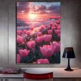 thumbnail image 3 of Mudket Pink Tulips on Beach Sunset Canvas Wall Art, Framed Ready to Hang, Romantic Floral Landscape Wall Decor for Living Room Bedroom Bathroom, Nature Flower Print - 12"L x 8"W, 3 of 10