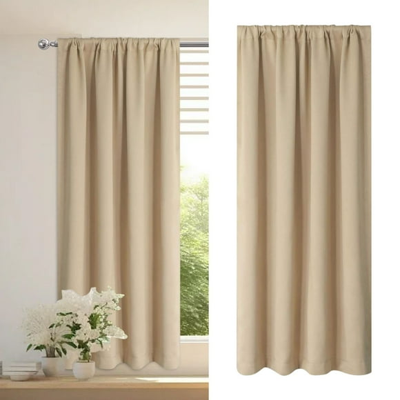 Blackout Curtains, Staron 2026 Thermal Insulated Energy Saving Bedroom Curtains, Soundproof Noise Reducing Solid Color Silk Drapes for Dark Environment, Beige