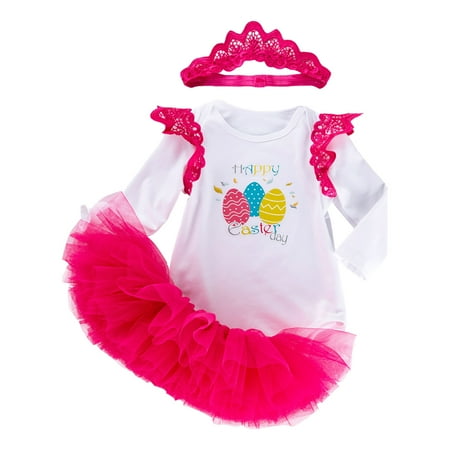 

Easter Outfits For Toddler Girls Easter Eggs Letter Prints Girls Jumpsuits & Rompers Mesh Tutu Dresses For Toddler Girls With Headband 3Pcsbaby Girl Clothes Set