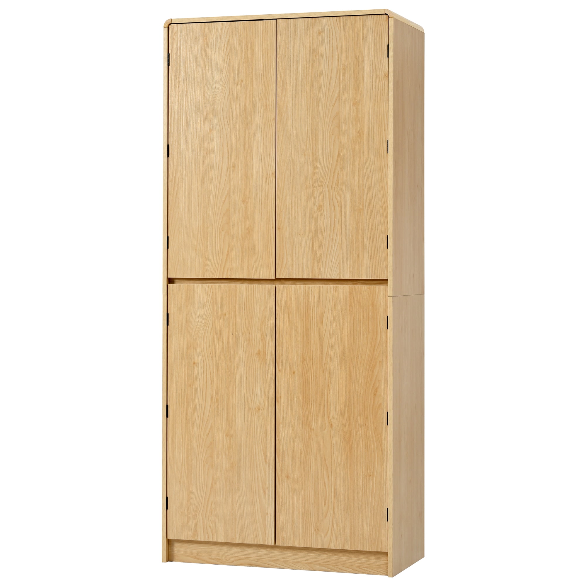 Euroco 72" Tall Farmhouse Kitchen Pantry Cabinet with 8 Door Shelves, Curved Design Storage Cabinet with 3 Adjustable Shelves, Hidden Drawer, Versatile Cupboard