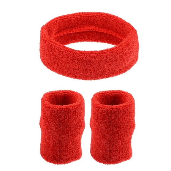 Vocoste 3 pcs Sports Headband Wristband Cotton Blend Sweat Absorbing Head Band Big Red for Women