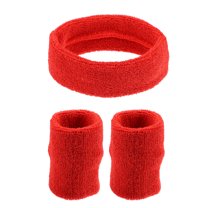 Vocoste 3 pcs Sports Headband Wristband Cotton Blend Sweat Absorbing Head Band Big Red for Women