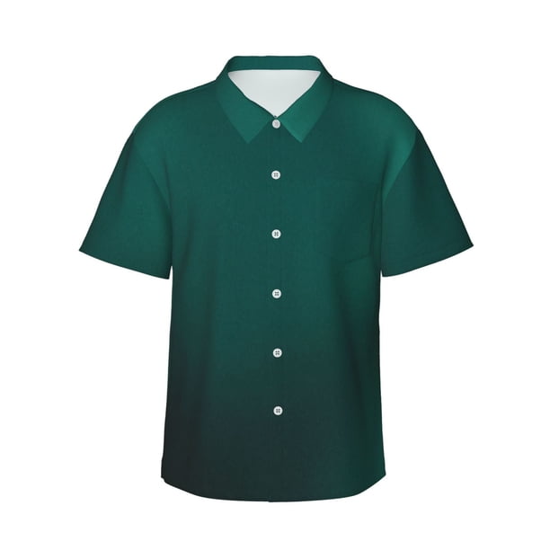 Fotbe Dark teal green Camisa Hawaiana para Hombre Unisex – Camisa Casual de Verano con Botones de Manga Corta de Algodón y Lino,3X-Large
