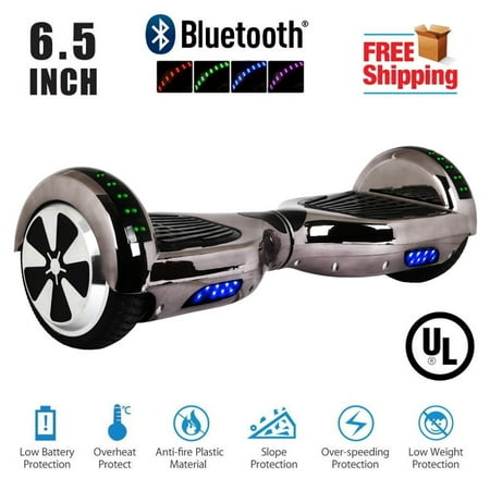 Hoverboard Bluetooth Two-Wheel Self Balancing Electric Scooter 6.5" UL 2272 Certified with Bluetooth Speaker and LED Light Chrome Titanium