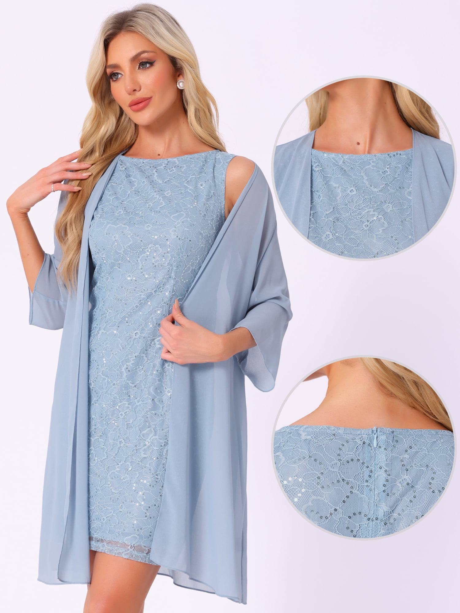 DARING DIVA Lace Sequin 2 Pieces Elegant Dress XL Blue