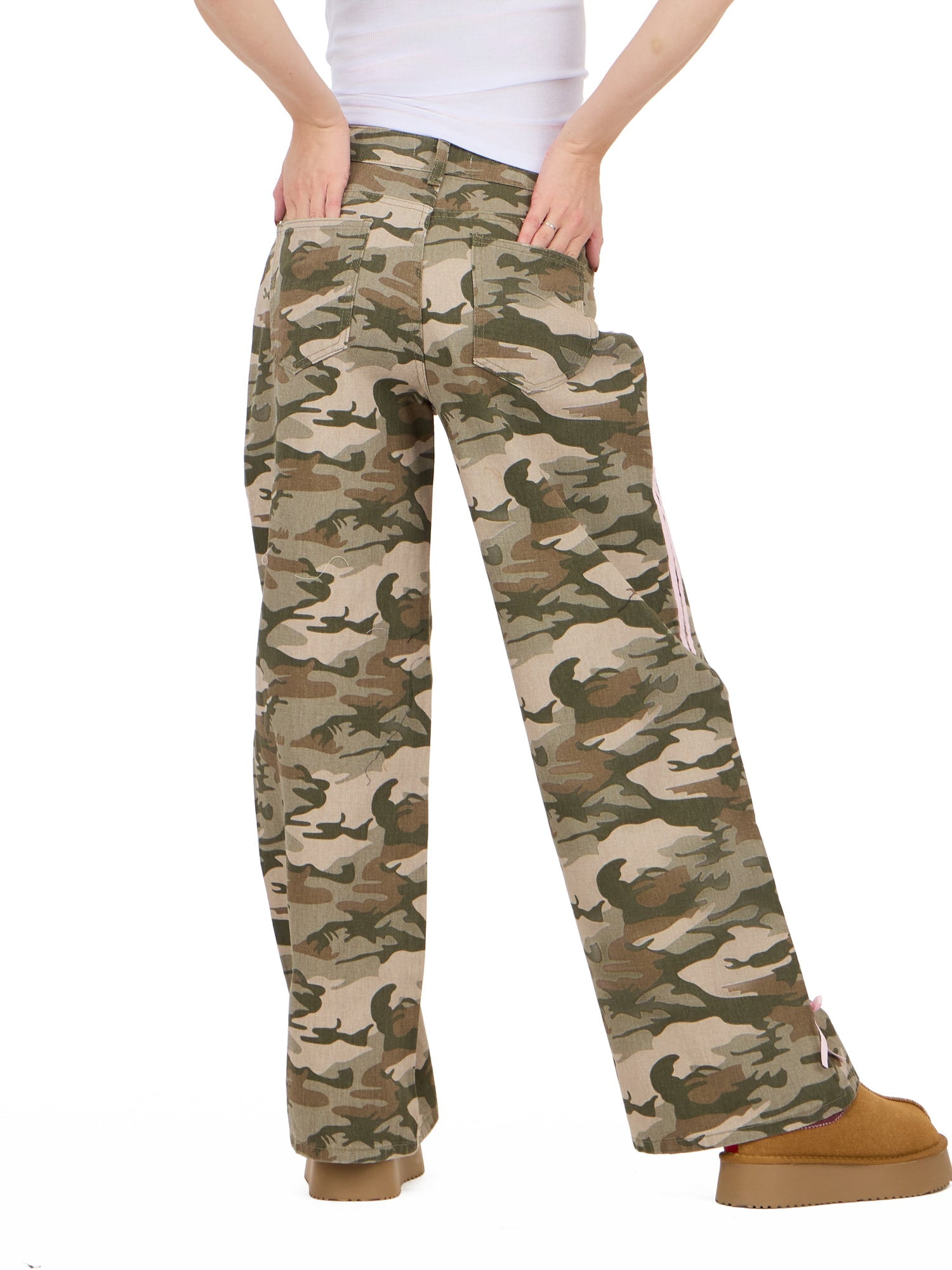 Forever 21 Women's Low Rise Baggy Fit Jeans with Side Stripes and Bow Accents, Sizes 0-14