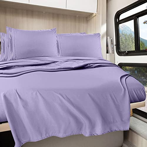 Clara Clark RV Queen Sheets, 6 Piece RV Sheets Set - Hotel Luxury Sheets for RV Bunks, Super Soft Bedding Sheets & Pillowcases, RV Short Queen Sheets, Lavender