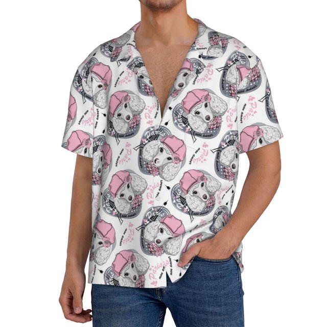 Fotbe Poodle Dog Camisa Estampada de Manga Corta para Hombre, Casual de Verano, Estilo Playero, Sin Arrugas-4X-Large