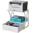 thumbnail image 6 of Printer Stand for Desk with Storage Drawer, 2 Tier Desktop Or Under Desk Shelf, Multi-Purpose Desk Organizer for Home Office, fit Fax Machine/3D Printer/Scanner, White, 6 of 9