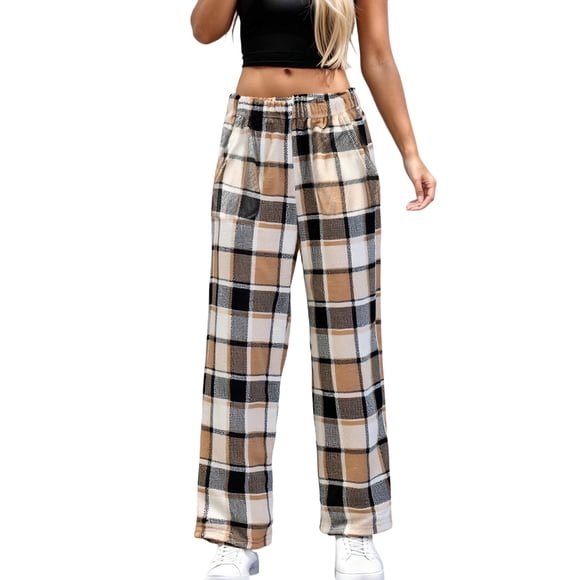 SGMVNU Winter Women's Fleece Pajama Pants Warm Comfy Fleece Loungewear with Pockets Fuzzy Flannel Sleepwear Classic Elastic Waist Cozy Homewear(Khaki, 2XL)