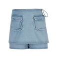 thumbnail image 4 of RYRJJ Womens Denim Skorts Y2k Low Waist Cargo Denim Mini Skirts with Shorts Button Down Bodycon Pencil Jean Skirts(Light Blue,L), 4 of 6
