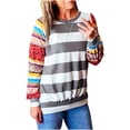 thumbnail image 1 of Blusa de moda para mujer a rayas de manga larga con cuello redondo y costuras de Color sólido Pompotops gfhjh15758, 1 of 9