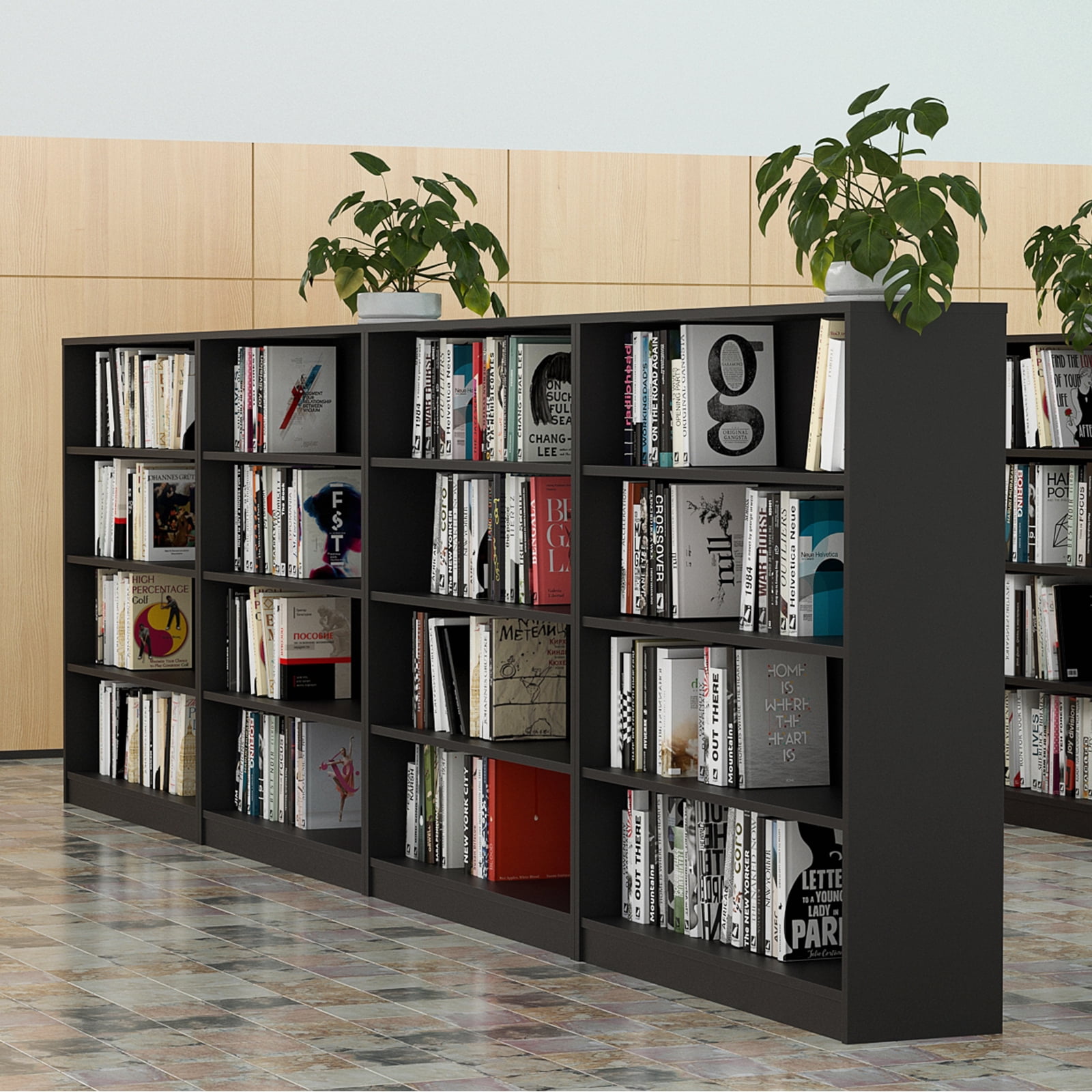 4 Tier Modern Wood Bookshelf, 48 Inch Tall Adjustable Shelving Unit, Waterproof Anti-Scratch Bookcase for Living Room Bedroom Office