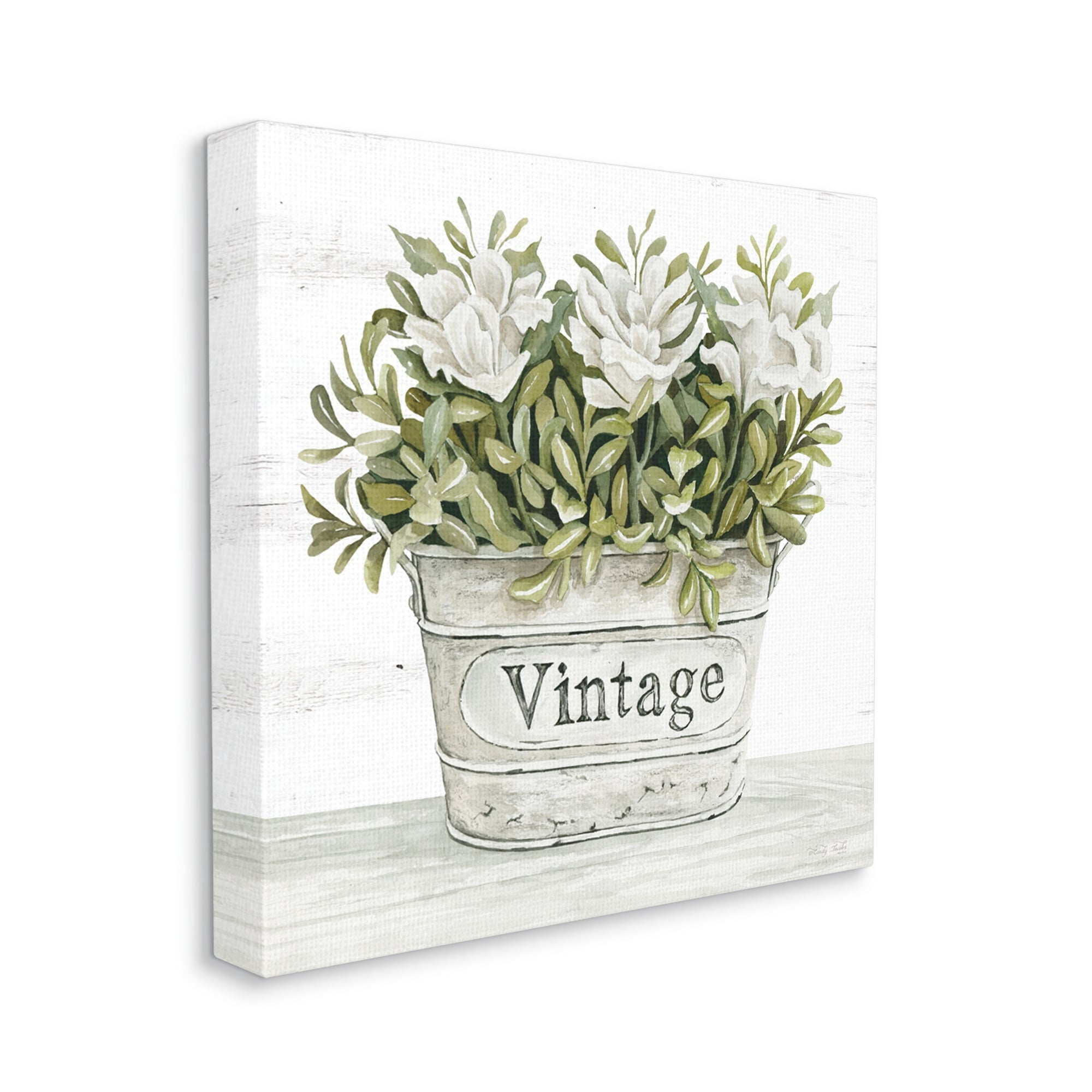Stupell Industries Vintage Flower Planter Rustic Blooms Full Leaves Painting Gallery Wrapped Canvas Print Wall Art, Design by Cindy Jacobs