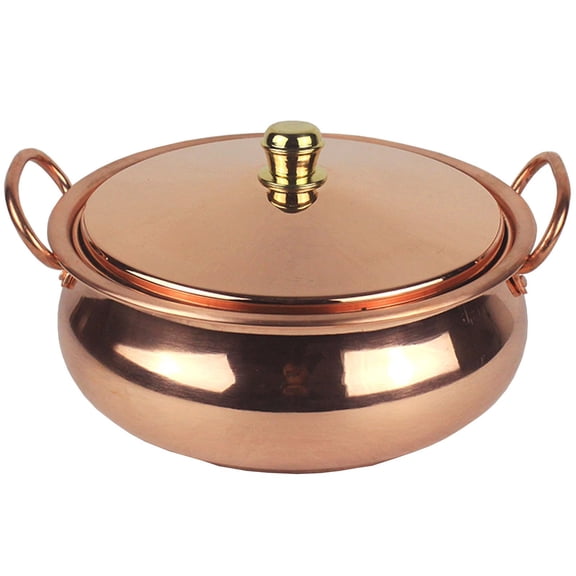 Extra Thick Copper Hot Pot Handmade Pot Non Cooking Pots Pure Copper Soup Pots with Lid and Handle Stew Pan Shabu Shabu for Family Friends