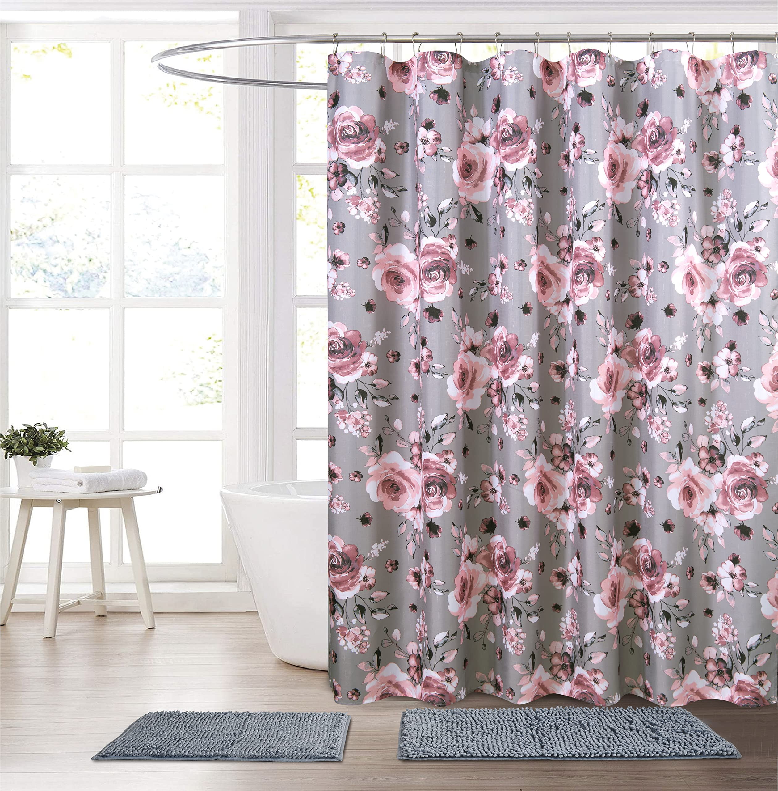 Pretty Floral Botanical Farmhouse Gorgeous Chic Waterproof Fabric Shower Curtain 