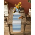 thumbnail image 4 of Blue Gray Stripes Burlap Cotton Table Runner 16x72 Inches Long, Contemporary Minimalist Abstract Lines Farmhouse Table Runners, Outdoor Dining Tablecloths Decor for Baby Shower/Party/Wedding, 4 of 6