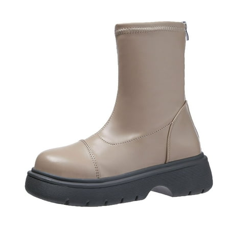 

qipaqil Fashion Autumn Women Ankle Boots Thick Bottom Solid Color Round Toe Mid Top Casual And Lace Boots for Women