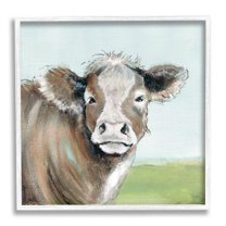 Stupell Industries Big Ear Farm Cattle Countryside Cow Fluffy Hair, 12 x 12, Design by Janet Tava