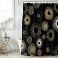thumbnail image 6 of Polyester Fabric Geometric Black Shower Curtain, Abstract Goldeb White Boho Circle Dot Waterproof Bathtub Curtain Bathroom Decor Set with Hooks 72 x 78 Inches, 6 of 6