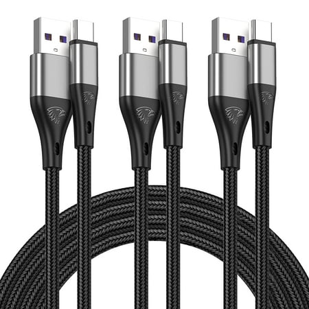USB Type C Cable Fast Charging,3pack 6ft Premium Nylon Braided 3A Rapid Charger Quick Cord,Type C to A Cable Compatible for Samsung Galaxy S21 S20 S10 S9 S8 Plus,Note 20 10 9 8, LG V50 V40 G8(Grey)