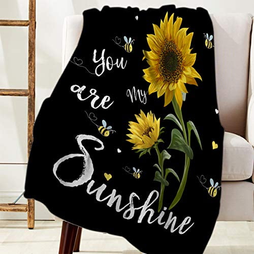 Flannel Fleece Blanket Full Size Doodle Sunflowers Blanket,All-Season Plush Blanket for Couch Bed Travelling Camping Or Kids Adults 50X40