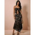 thumbnail image 4 of Women's 2 Piece Outfit Lace Trim Tie Front Camisole Top Maxi Skirts Set Black S, 4 of 10