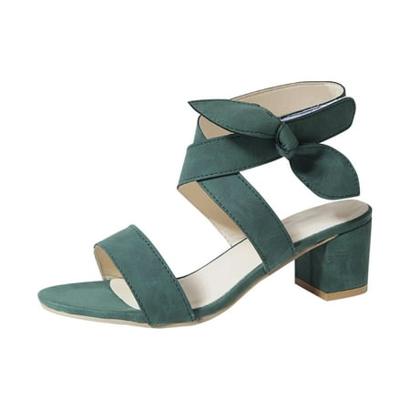

2022 Women Block Heel Sandals Bowknot Low Mid Chunky Heel Strappy Sandals Open Toe Fashion Party Sandals Dancing shoes