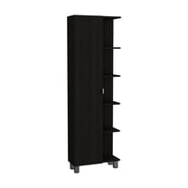 Venus Modern Design Linen Single Door Cabinet with Five External Shelves, Four Interior Shelves - Black