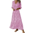 thumbnail image 2 of Puntoco Vestido De Manga Corta Con Cuello En V, Vestido Estampado Con Cuello En V Y Manga Tres Cuartos De Verano Para Mujer, Vestido Con Cuello En V Rosa Xxxl, 2 of 7