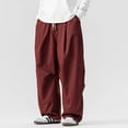 thumbnail image 4 of LMOIPLI Mens Ultra Loose Hip Hop Street Fashion Pants Elastic Waistband Drawstring Wide Leg Cargo Pant Baggy Harem Pant Wine XXXXL, 4 of 7