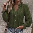 thumbnail image 2 of Pompotops Mode Femmes Couleur Unie Décontracté Col en V Chemises à Manches Longues Blouses Tops Liquidation, 2 of 4