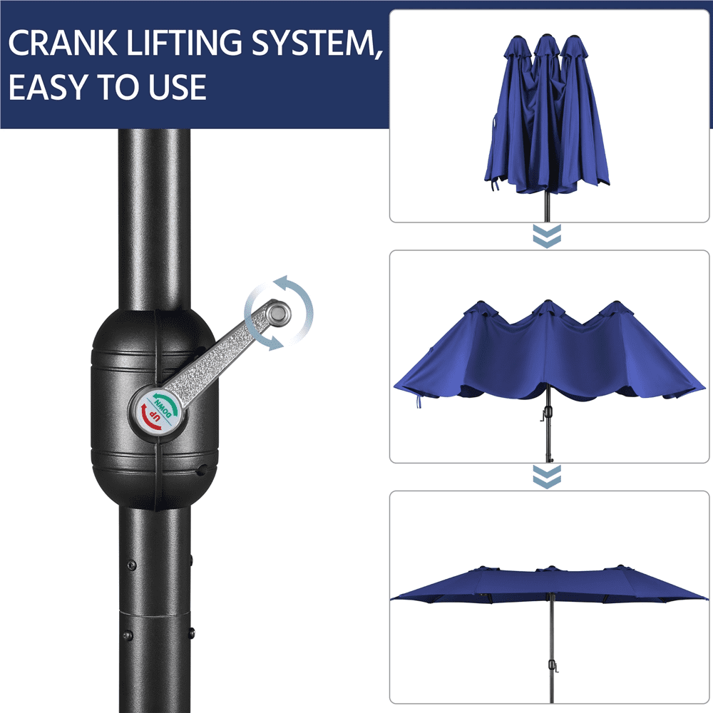 Renwick 13 Ft Outdoor Patio Parasol Umbrella with Base Stand, Navy Blue