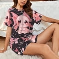 thumbnail image 4 of Gukieu Chibi Axolotl Sakura Fantasy Print Women's Short-sleeved Pajama Set, Round Neck Button Top Elastic Shorts 2-piece Set, Summer Home Leisure Clothing-Large, 4 of 6