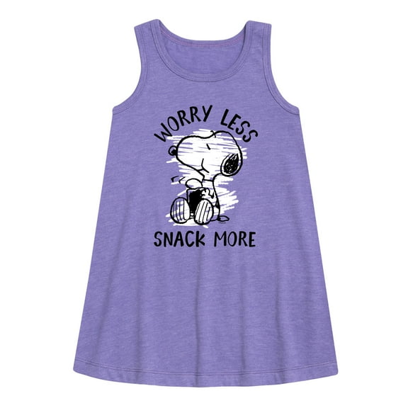 Peanuts - Worry Less Snack More Snoopy - Toddler & Youth Girls A-line Dress