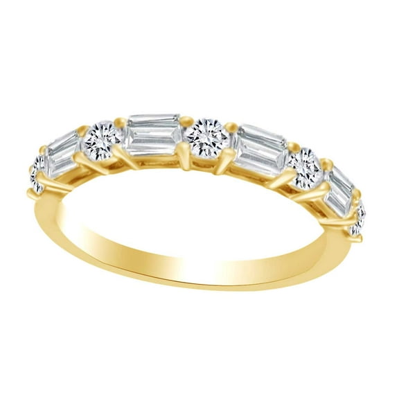 Emerald & Round Shape White Cubic Zirconia Eternity Wedding Band Ring In 10k Solid Yellow Gold Ring Size-4