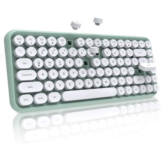Teclado inalámbrico Bluetooth estilo máquina de escribir 84 teclas lindo teclado redondo mini teclado, compatible con Android Windows iOS para el hogar y la oficina teclado retro (verde)