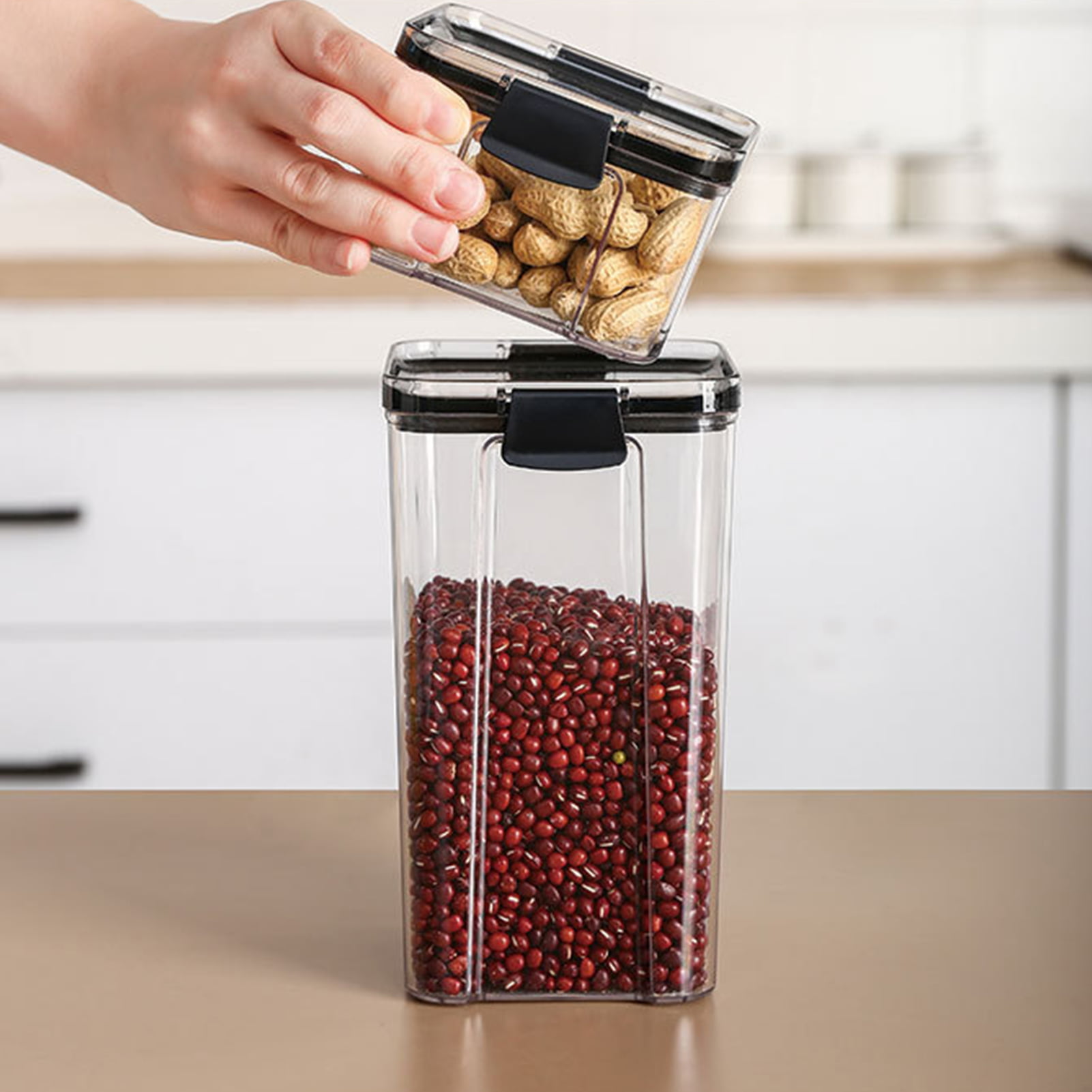 Ludlz Glass Storage Jar with Wood Lids, Airtight Sealed Clear Glass  Canister Kitchen Food Storage Containers for Coffee Beans Loose Tea Nuts  Sugar