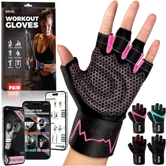 Workout Gloves for Women – Breathable Gym Gloves for Women with Palm Protection and Enhanced Grip – Padded Weight Lifting Glove for Womens with Wrist Wraps Support Weightlifting Exercise Cycling