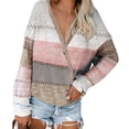 thumbnail image 1 of Suéter de punto con bloques de colores, cuello en V, hombros caídos y manga larga para otoño-invierno para mujer, color rosa, talla S, 1 of 5