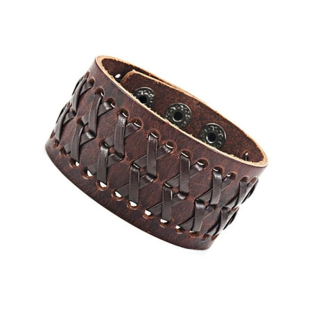 - Stunning Brown Gipsy Kings Style Cuff Leather Bracelet Wristband Bangle Fashion (Resizable)