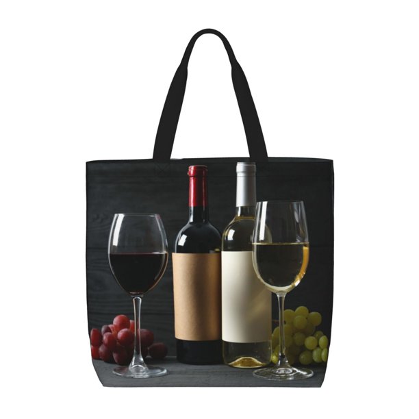 Fotbe Two Bottles Of Red And White Wine Bolsa Tote con Estampado para Mujer, Bolsos con Cremallera, Bolsa de Hombro Casual de Gran Capacidad con Bolsillos Internos