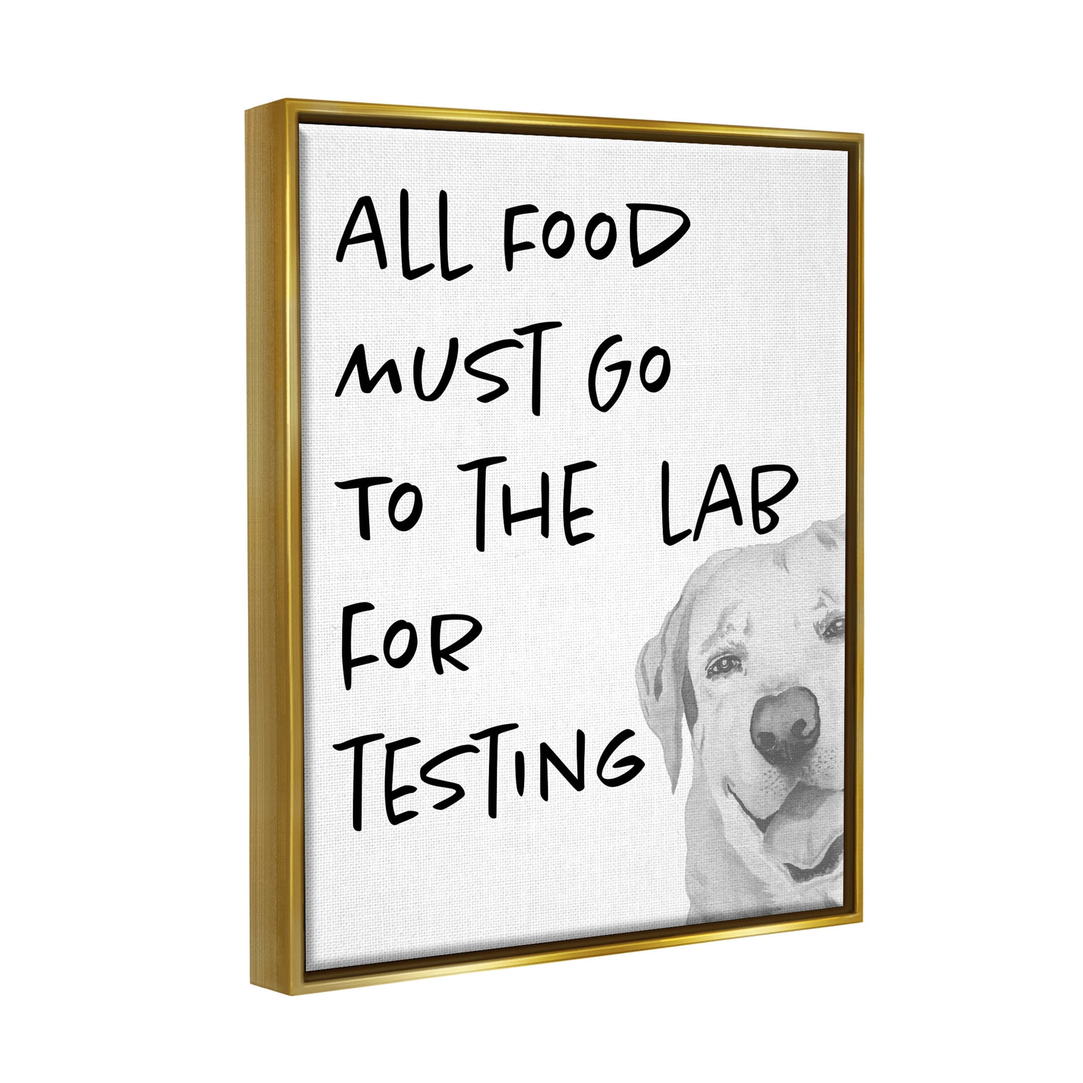 Food To Lab For Testing Funny Dog Animals & Insects Graphic Art Metallic Gold Framed Art Print Wall Art