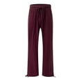thumbnail image 4 of Women's cotton and linen leggings, high-waisted, casual, loose-fitting, straight-leg with pockets., 4 of 9