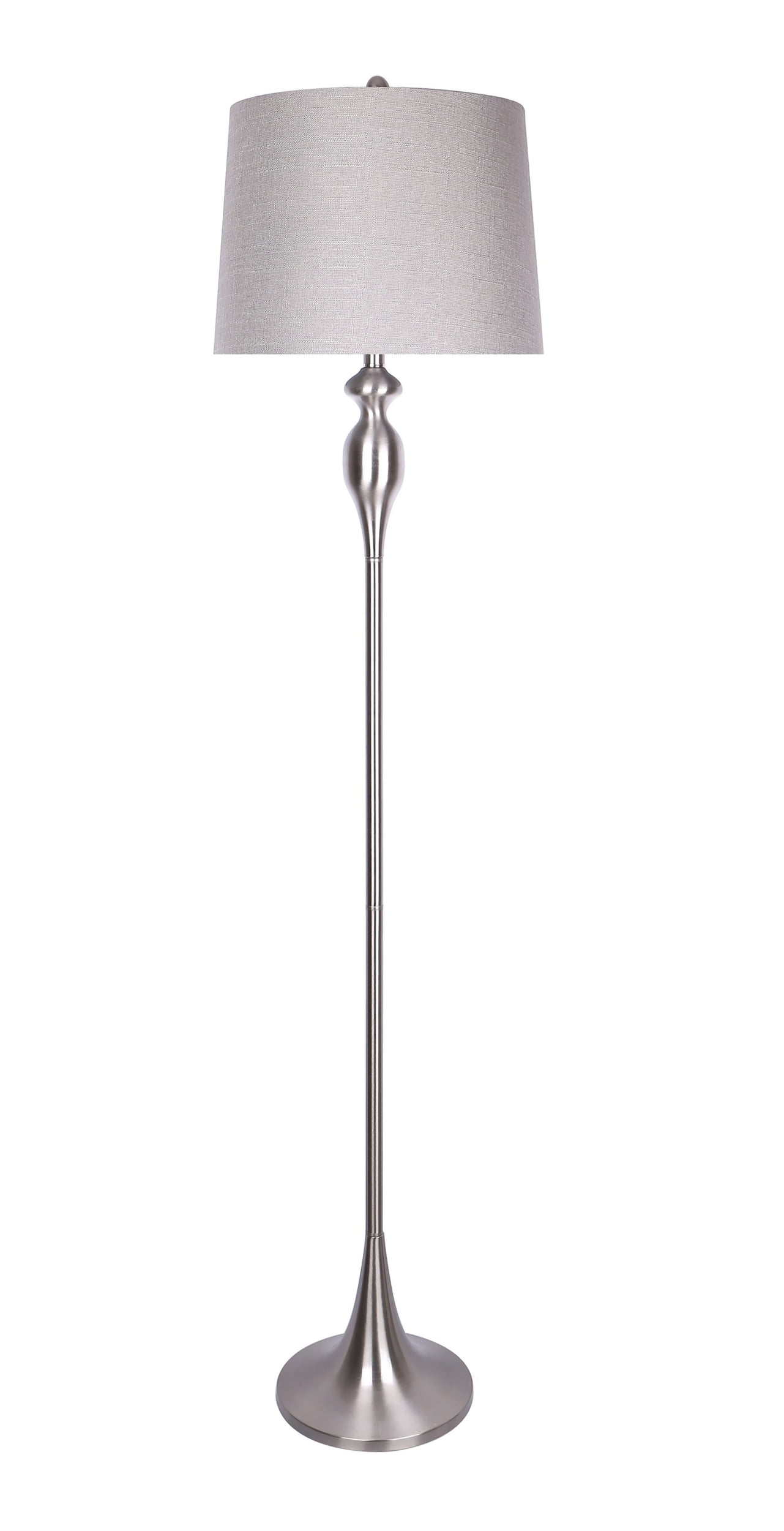 63.5" Brushed Nickel Floor Lamp with Gray Linen Shade