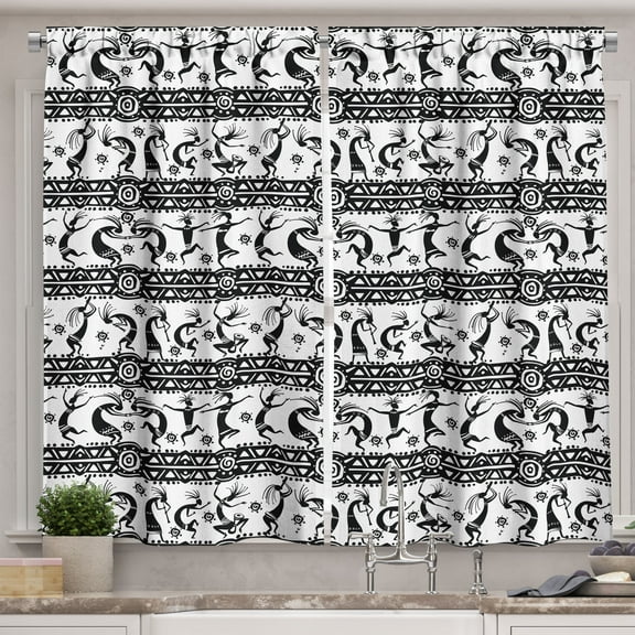 Ambesonne African Kitchen Curtains, Oriental Dancer, 55"x39", Black White
